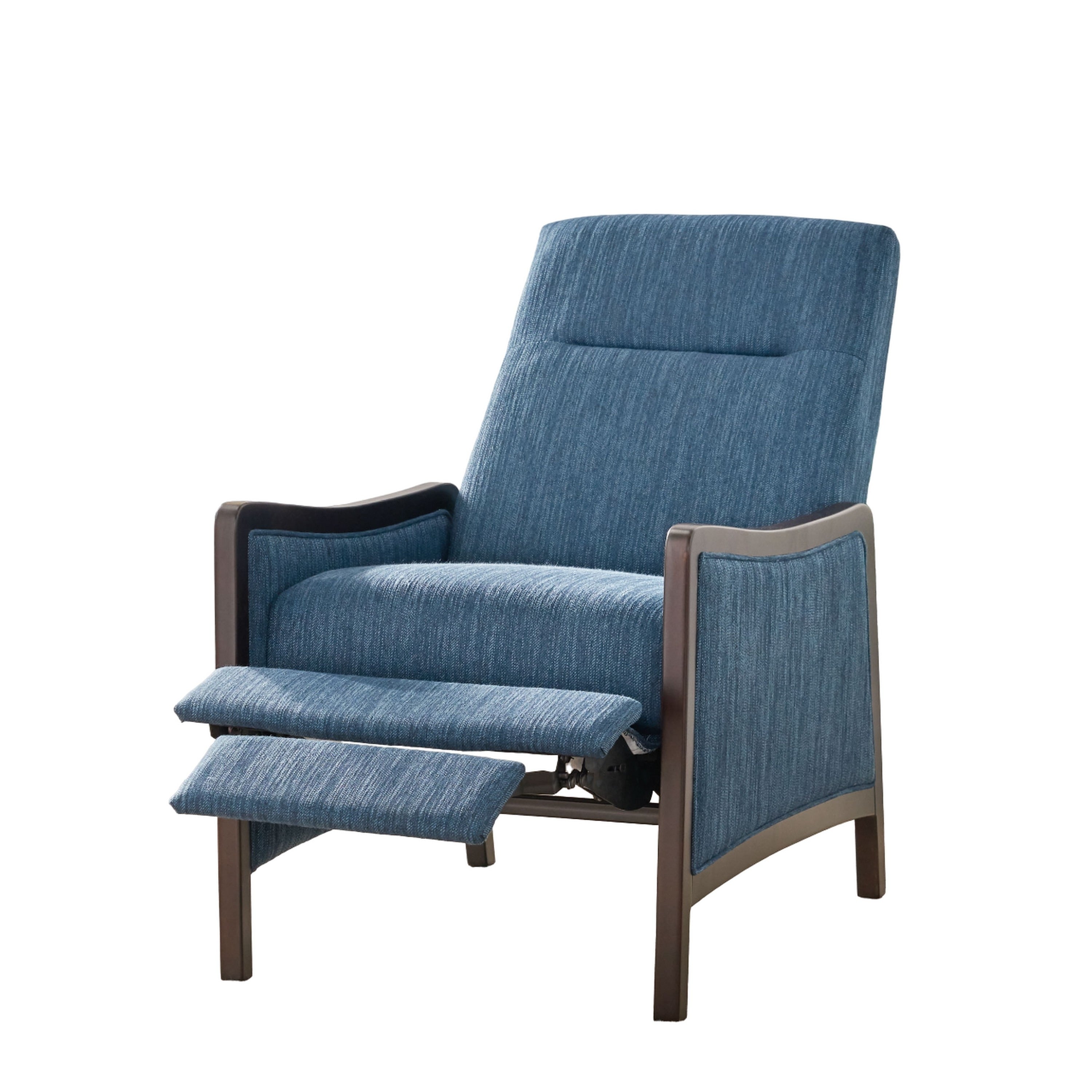 Fauteuil inclinable Reina, bouleau brun, tissu bleu marine