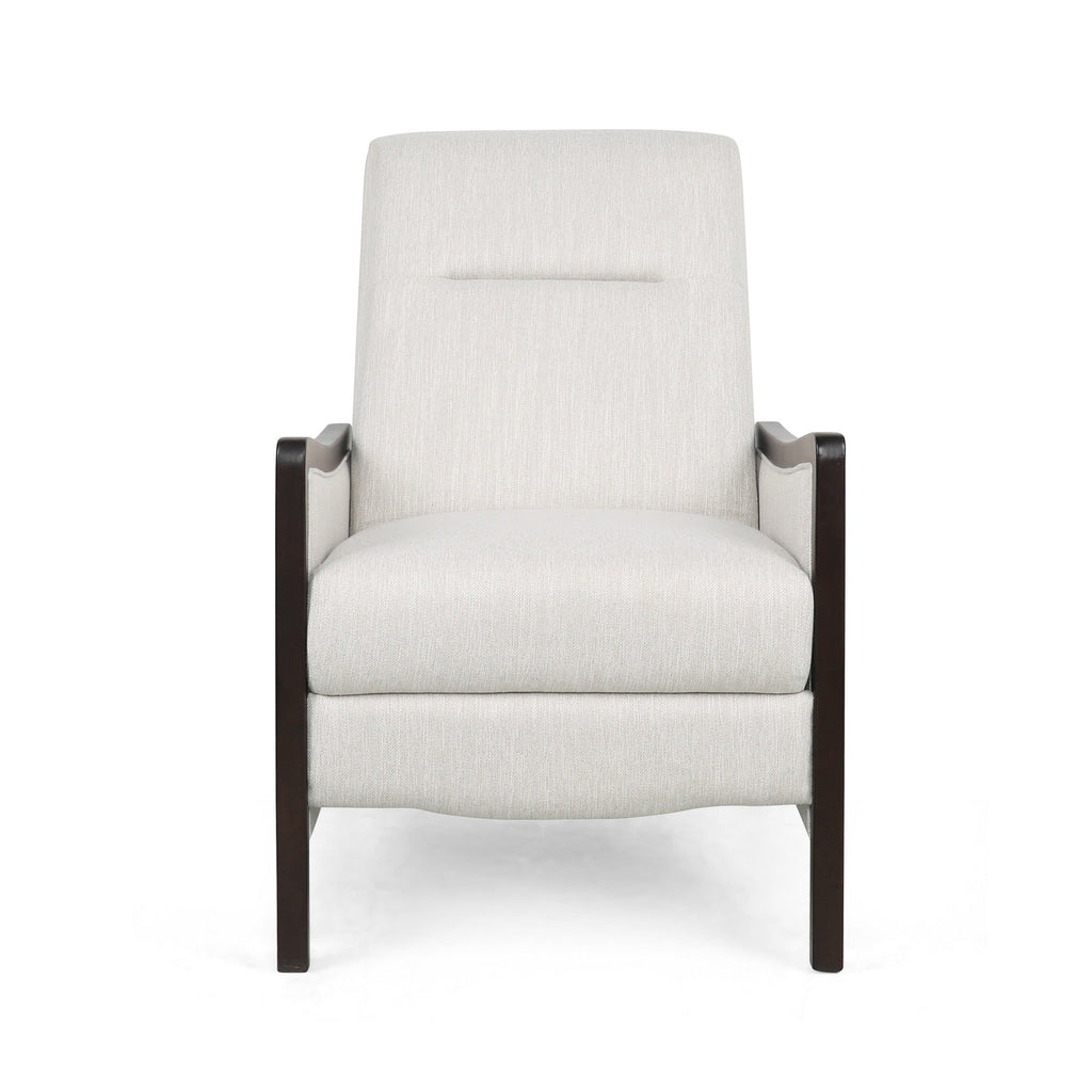 Fauteuil inclinable Reina avec dossier rabattable, bois de bouleau brun, tissu beige