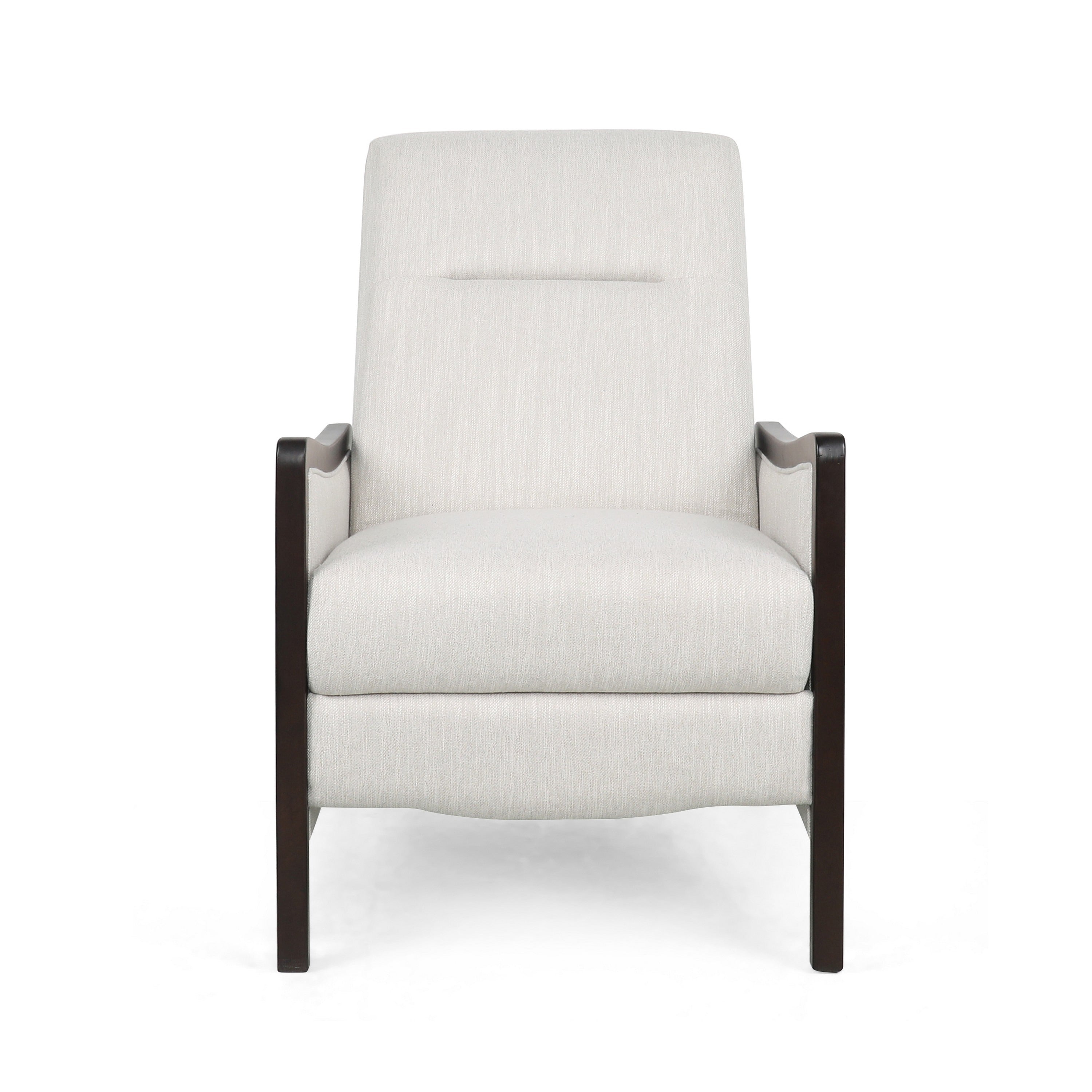 Fauteuil inclinable Reina avec dossier rabattable, bois de bouleau brun, tissu beige