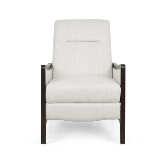 Fauteuil inclinable Reina avec dossier rabattable, bois de bouleau brun, tissu beige