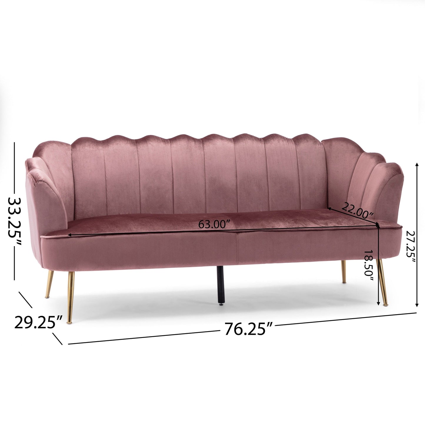 Canapé 3 places Reitz Glam en velours par Christopher Knight Home - 76,25 L x 29,25 l x 33,50 H