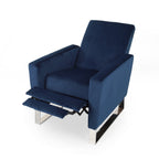 Fauteuil inclinable Reki, dossier à poussée manuelle, acier inoxydable, velours bleu