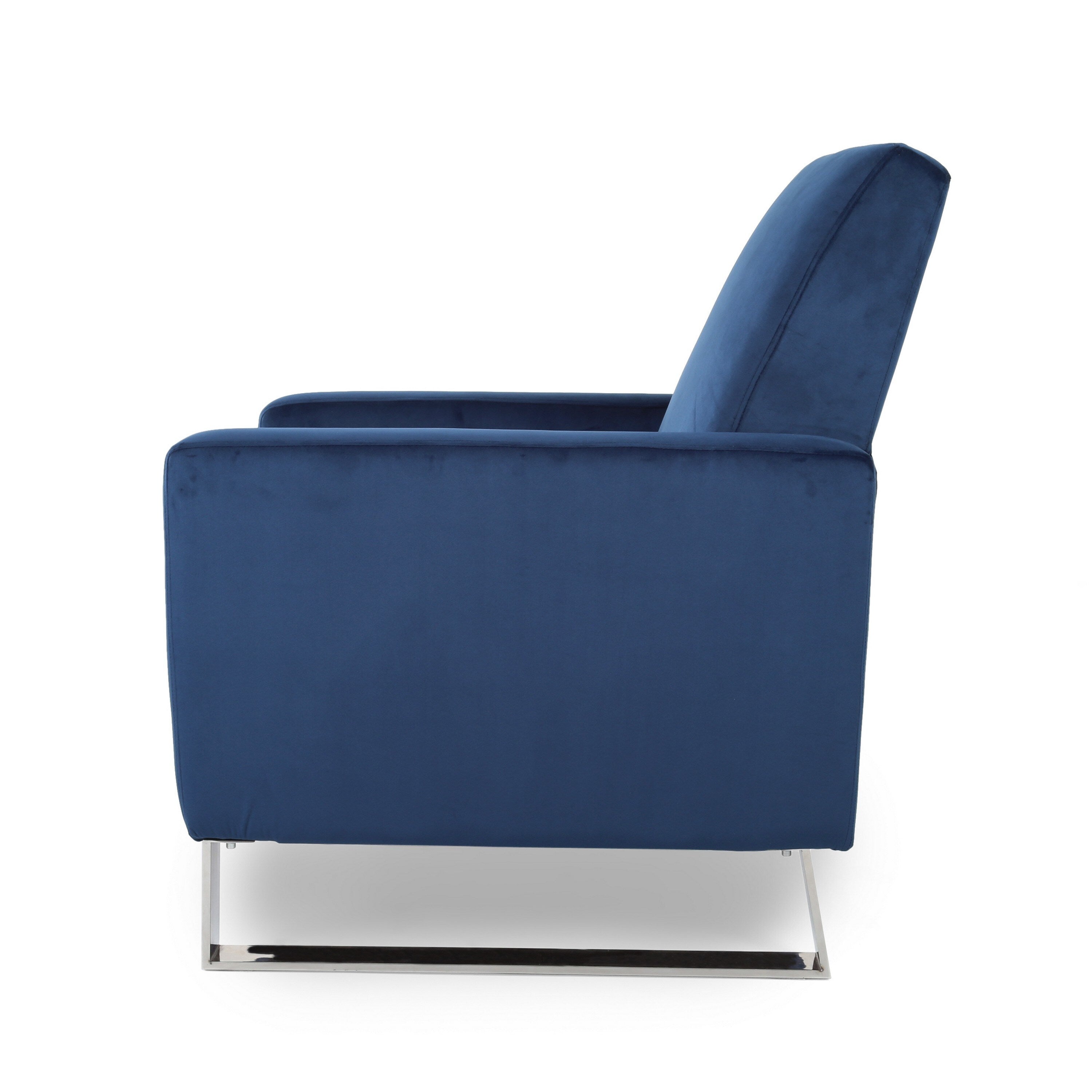 Fauteuil inclinable Reki, dossier à poussée manuelle, acier inoxydable, velours bleu