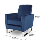 Fauteuil inclinable Reki, dossier à poussée manuelle, acier inoxydable, velours bleu