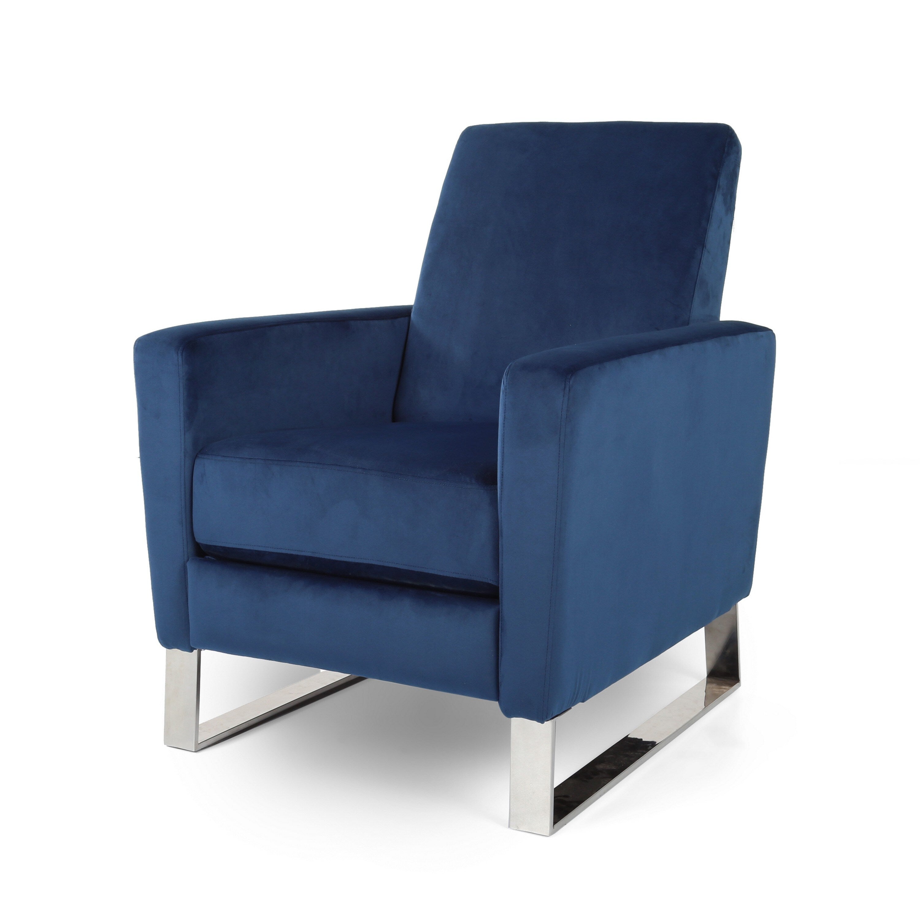 Fauteuil inclinable Reki, dossier à poussée manuelle, acier inoxydable, velours bleu