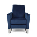 Fauteuil inclinable Reki, dossier à poussée manuelle, acier inoxydable, velours bleu