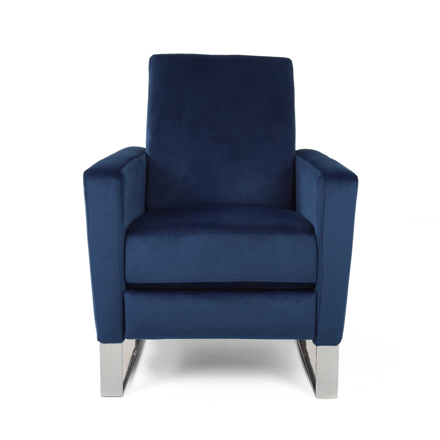 Fauteuil inclinable Reki, dossier à poussée manuelle, acier inoxydable, velours bleu