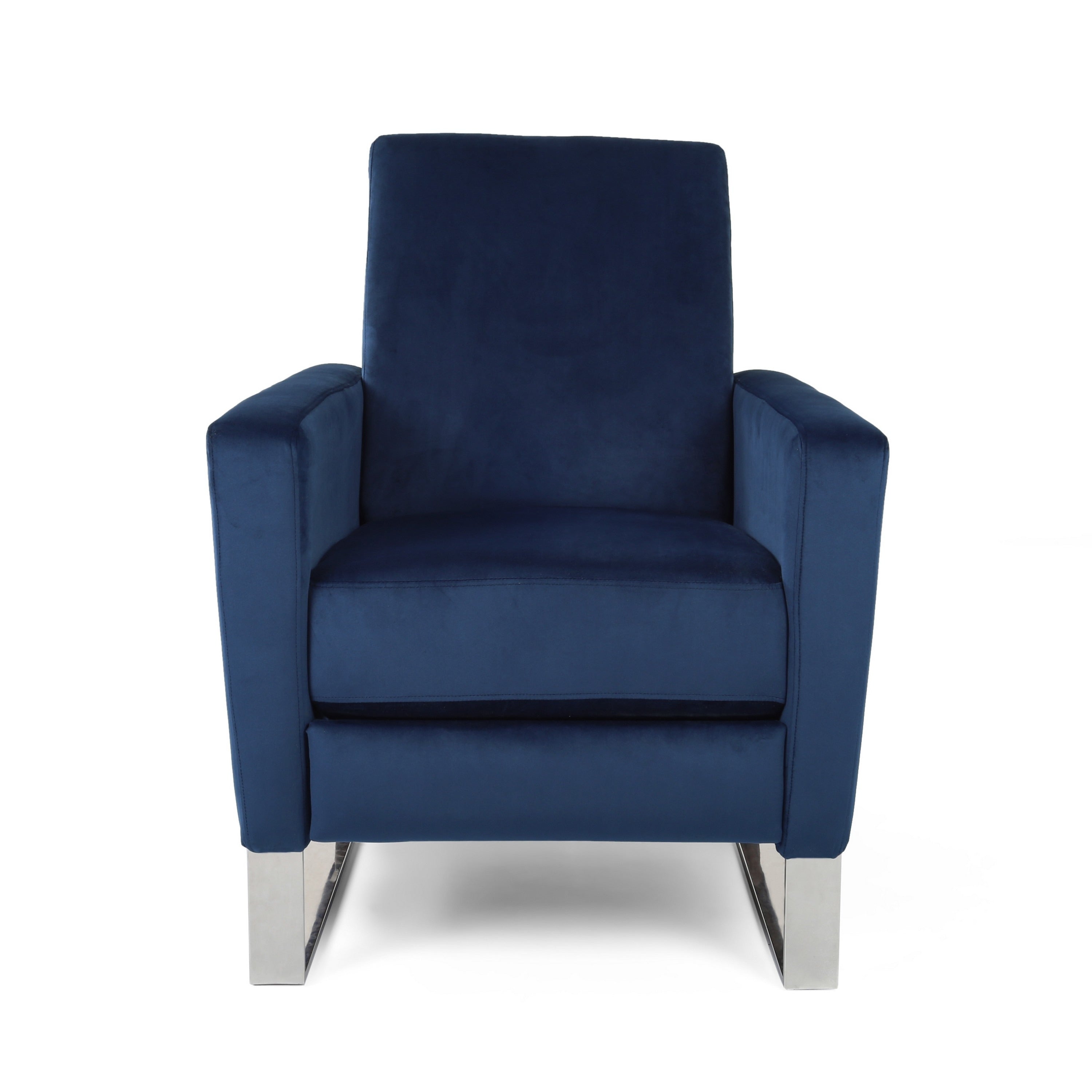 Fauteuil inclinable Reki, dossier à poussée manuelle, acier inoxydable, velours bleu