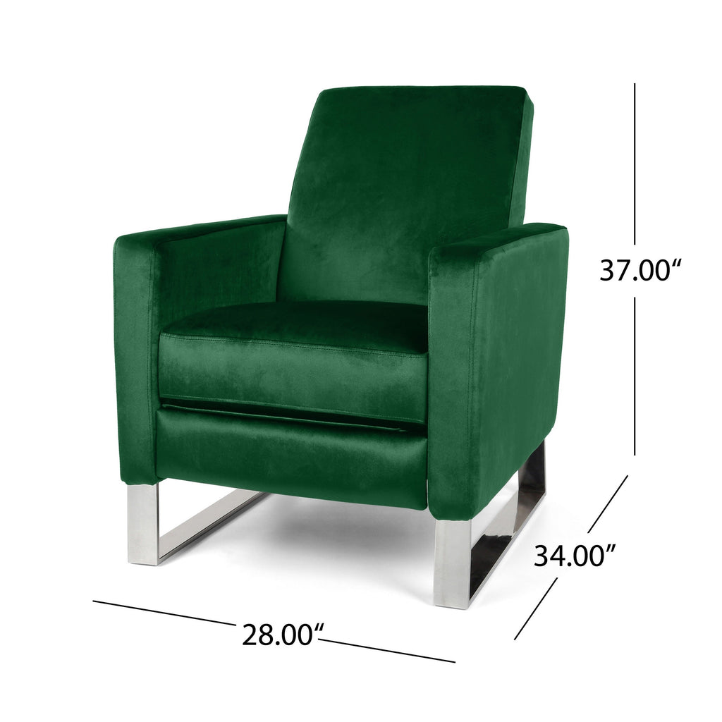 Fauteuil inclinable Reki, dossier à poussée manuelle, acier inoxydable, velours vert