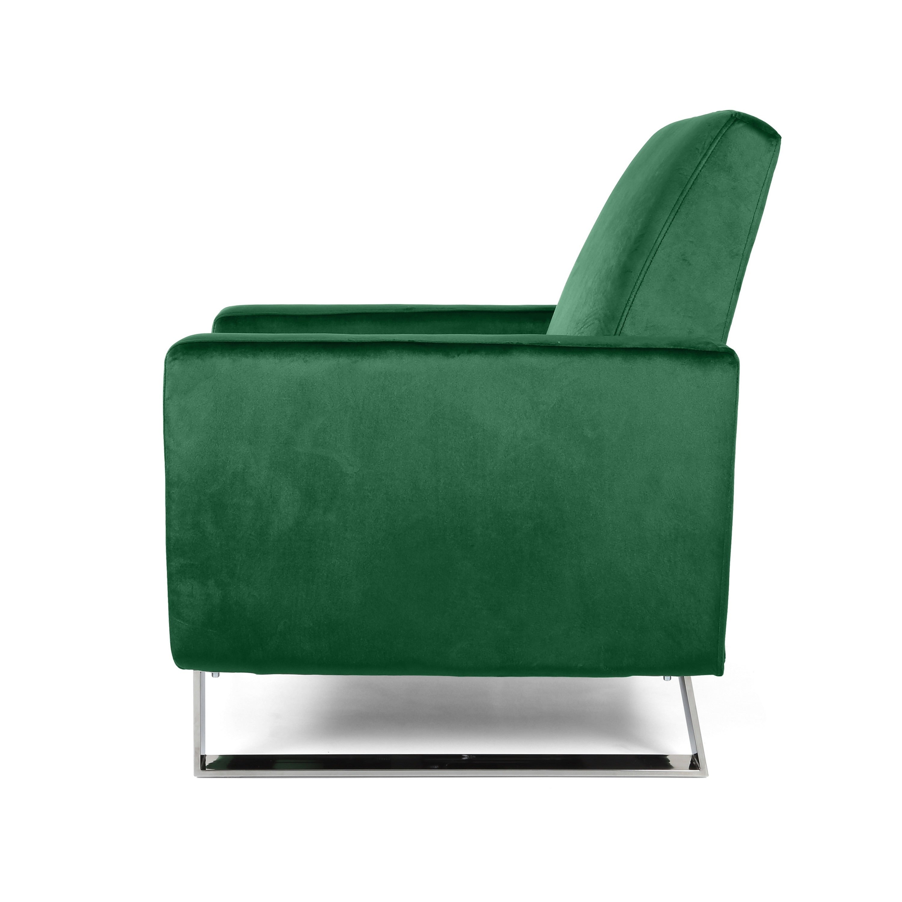 Fauteuil inclinable Reki, dossier à poussée manuelle, acier inoxydable, velours vert