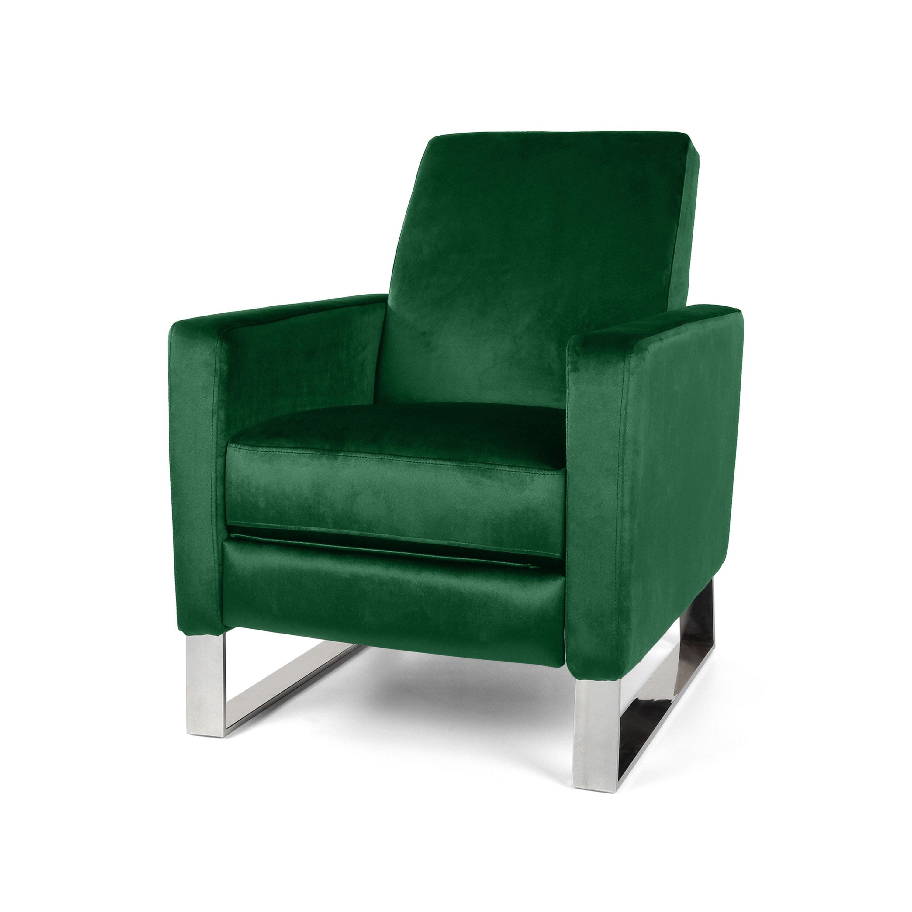 Fauteuil inclinable Reki, dossier à poussée manuelle, acier inoxydable, velours vert
