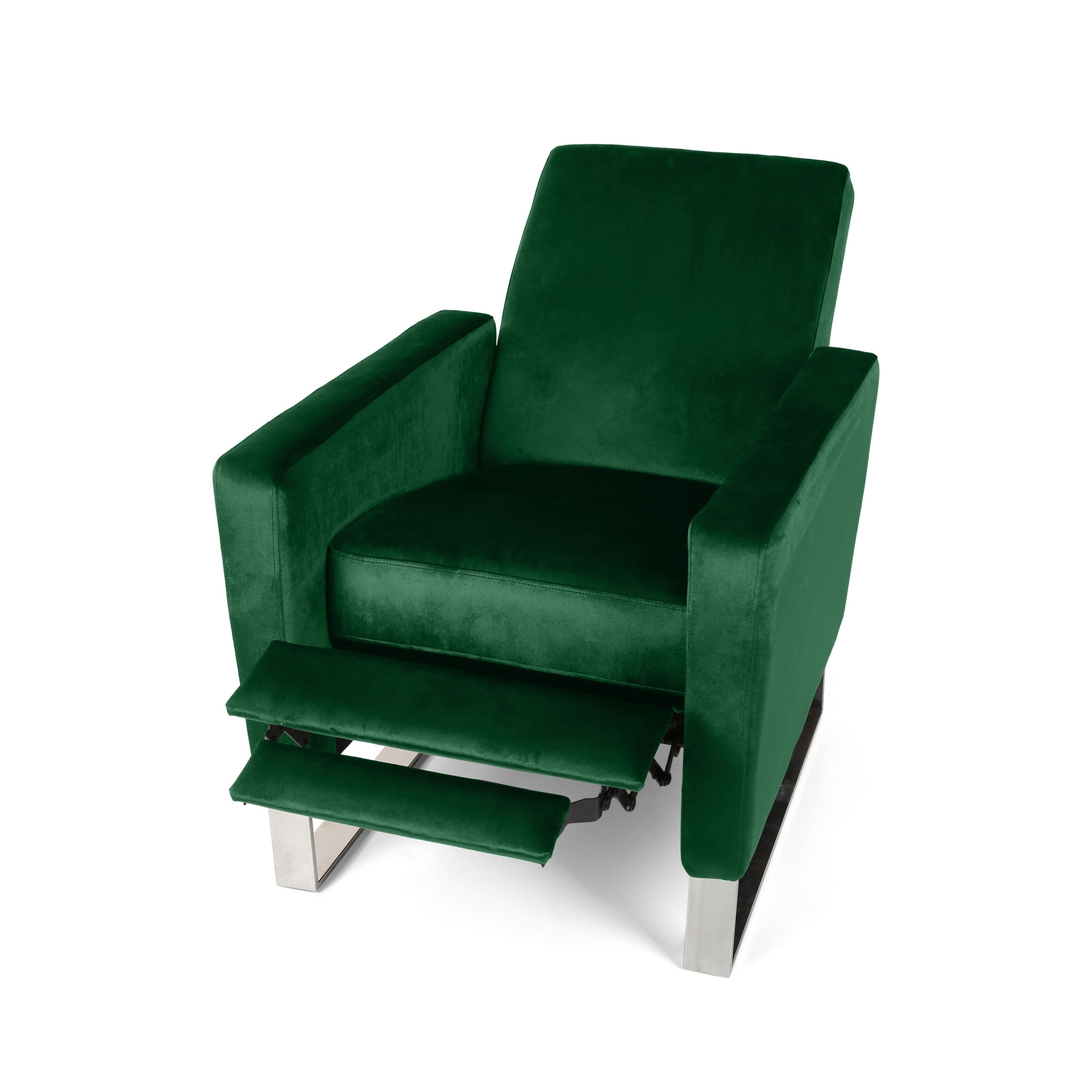 Fauteuil inclinable Reki, dossier à poussée manuelle, acier inoxydable, velours vert