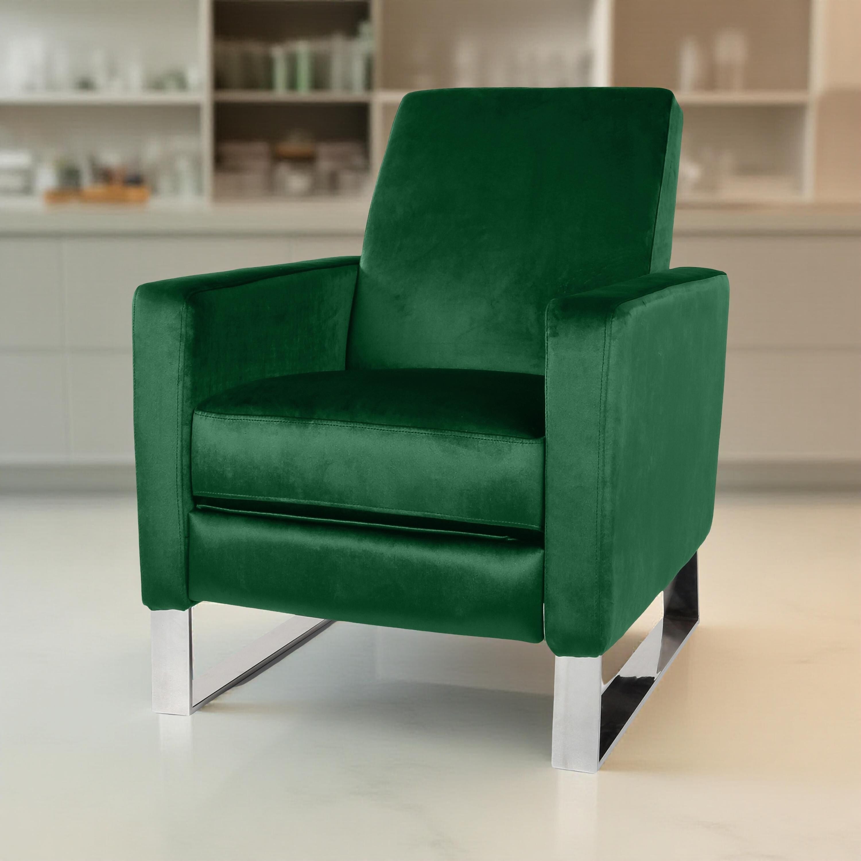 Fauteuil inclinable Reki, dossier à poussée manuelle, acier inoxydable, velours vert