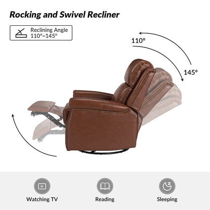 Fauteuil inclinable pivotant traditionnel Renato en cuir véritable avec base en métal, lot de 2 par HULALA HOME