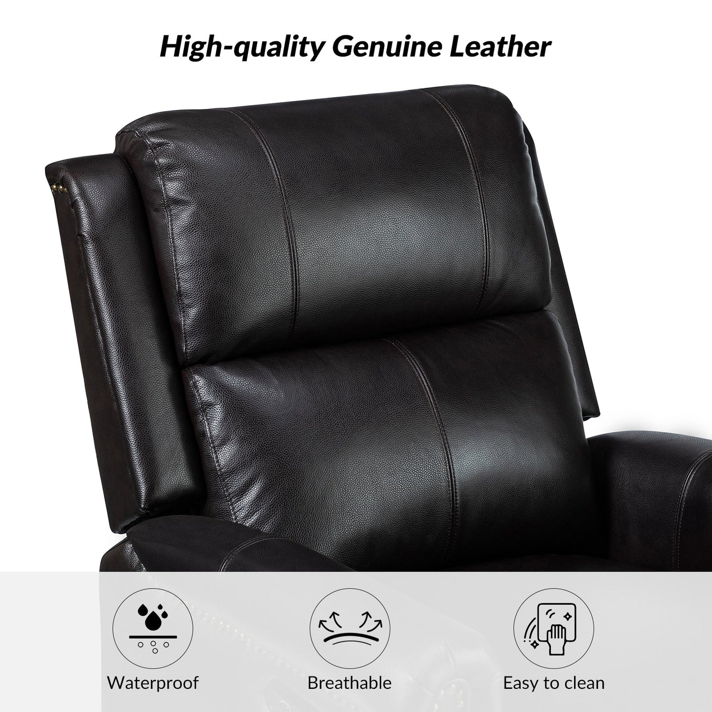 Fauteuil inclinable pivotant traditionnel Renato en cuir véritable avec base en métal, lot de 2 par HULALA HOME