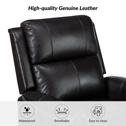 Fauteuil inclinable pivotant traditionnel Renato en cuir véritable avec base en métal, lot de 2 par HULALA HOME