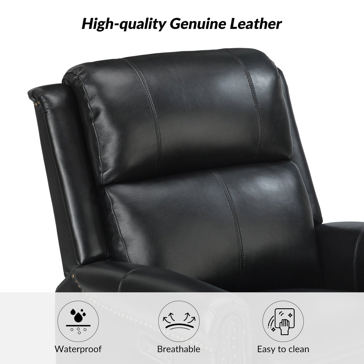 Fauteuil inclinable pivotant traditionnel Renato en cuir véritable avec base en métal, lot de 2 par HULALA HOME