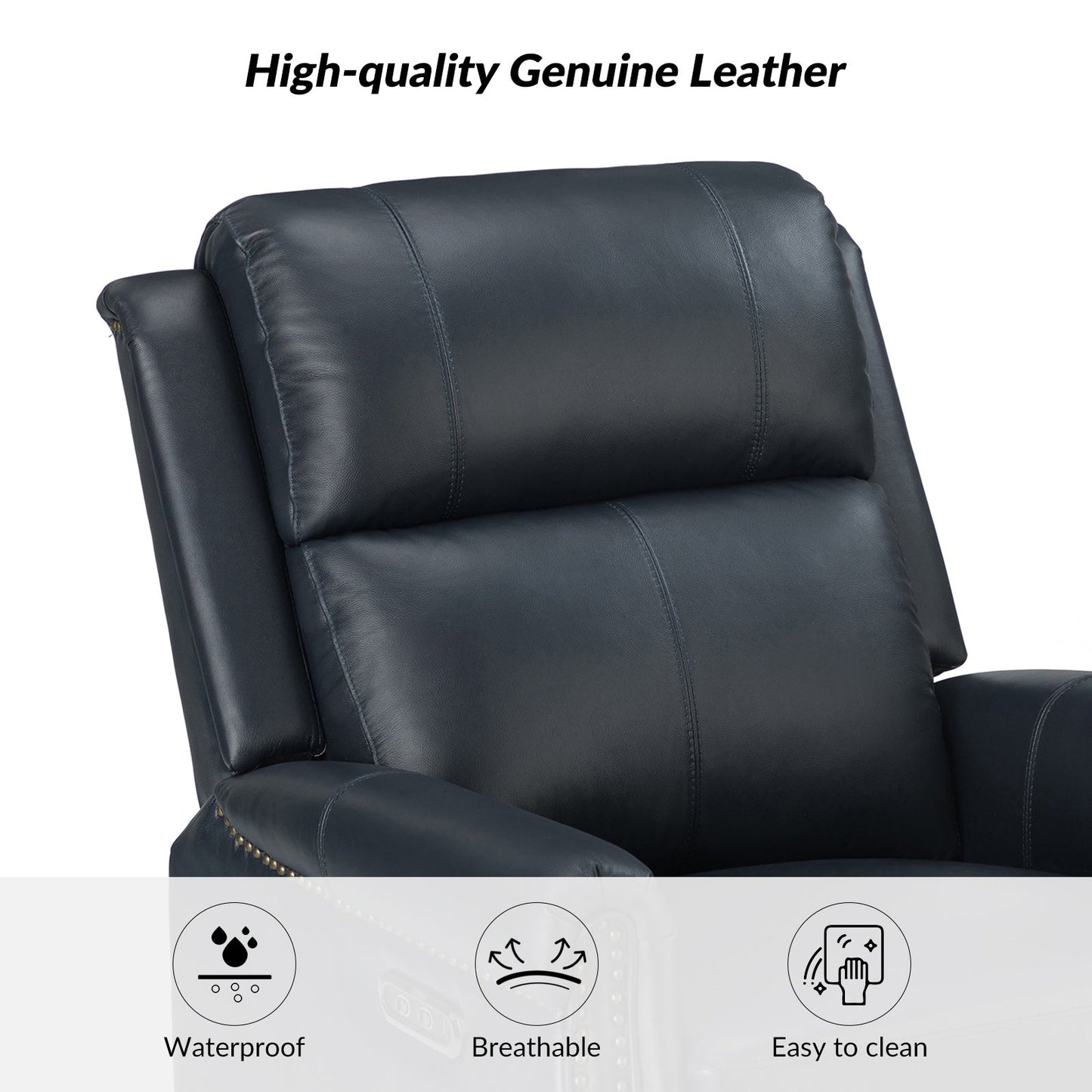 Fauteuil inclinable pivotant traditionnel Renato en cuir véritable avec base en métal, lot de 2 par HULALA HOME