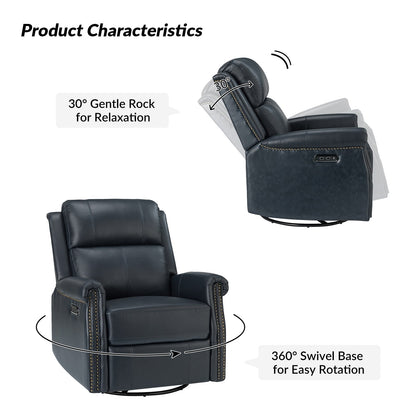 Fauteuil inclinable pivotant traditionnel Renato en cuir véritable avec base en métal, lot de 2 par HULALA HOME