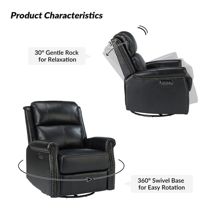 Fauteuil inclinable pivotant traditionnel Renato en cuir véritable avec base en métal, lot de 2 par HULALA HOME
