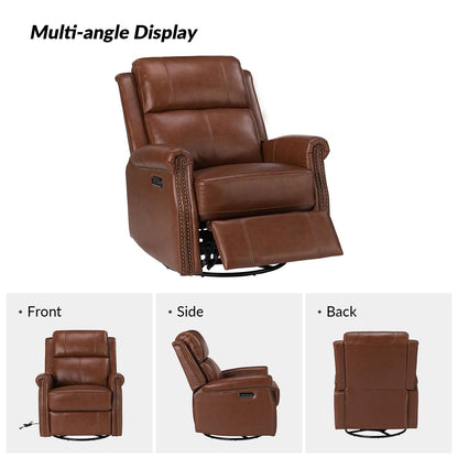 Fauteuil inclinable pivotant traditionnel Renato en cuir véritable avec base en métal, lot de 2 par HULALA HOME