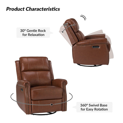 Fauteuil inclinable pivotant traditionnel Renato en cuir véritable avec base en métal, lot de 2 par HULALA HOME