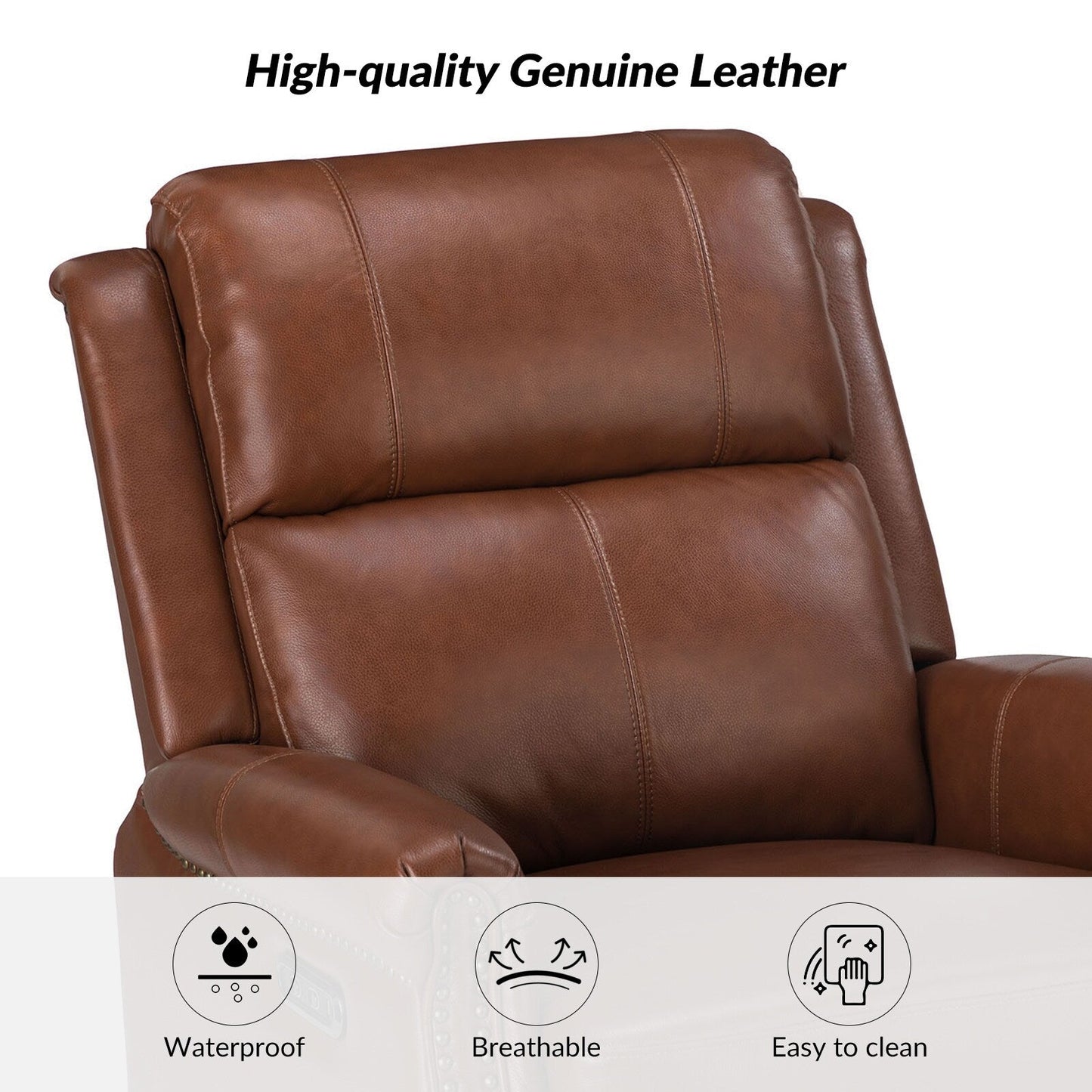Fauteuil inclinable pivotant traditionnel Renato en cuir véritable avec base en métal, lot de 2 par HULALA HOME