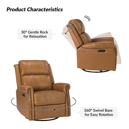 Fauteuil inclinable pivotant traditionnel Renato en cuir véritable avec base en métal, lot de 2 par HULALA HOME