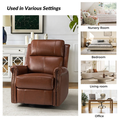 Fauteuil inclinable pivotant traditionnel Renato en cuir véritable avec base en métal, lot de 2 par HULALA HOME