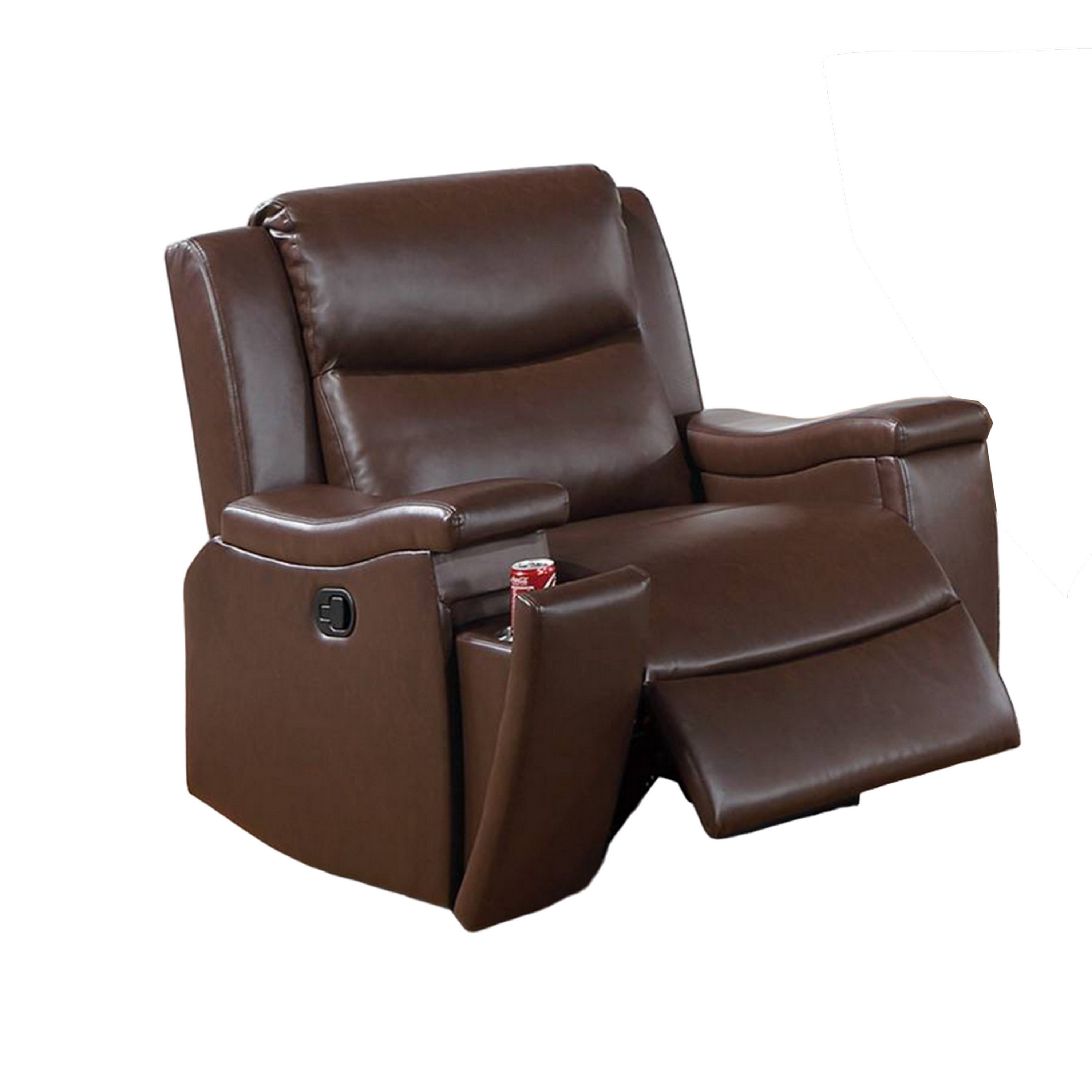 Fauteuil inclinable manuel Renna avec porte-gobelet, similicuir marron camel