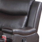 Fauteuil inclinable manuel Renna, porte-gobelet, bois massif, similicuir marron