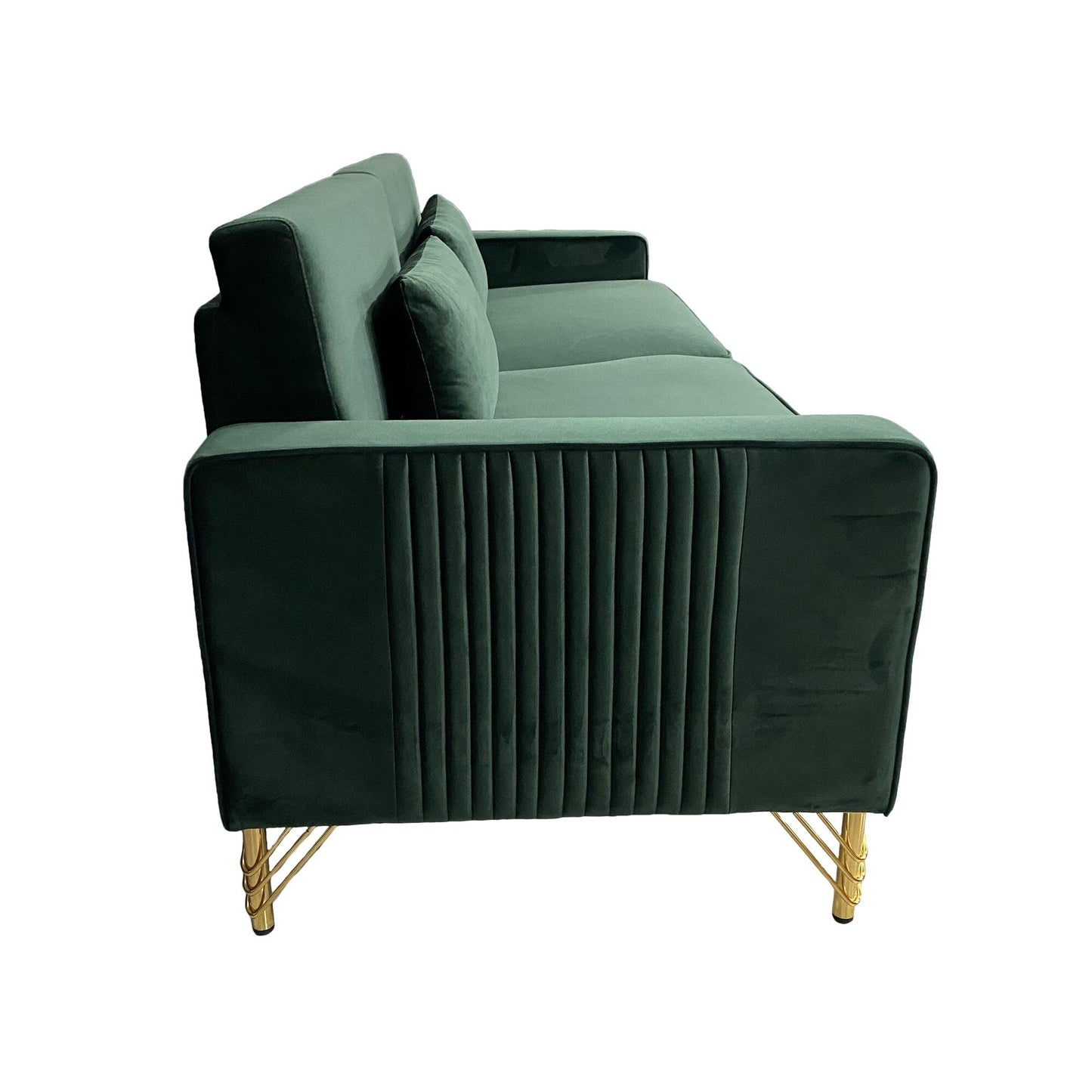 Canapé 3 places en velours vert rétro moderne 85,63 avec touches dorées et coussins moelleux pour le salon