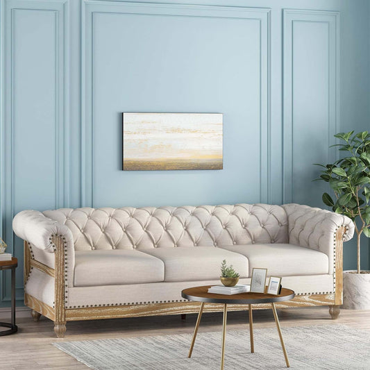 Canapé Chesterfield 3 places capitonné à boutons de style rétro 85,5 avec pieds en bois pour le salon