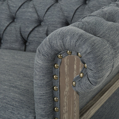Canapé Chesterfield 3 places capitonné à boutons de style rétro 85,5 avec pieds en bois pour le salon