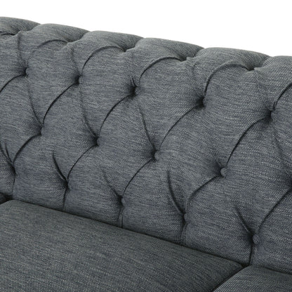 Canapé Chesterfield 3 places capitonné à boutons de style rétro 85,5 avec pieds en bois pour le salon