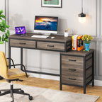 Bureau d'ordinateur réversible avec 5 tiroirs, bureau à domicile avec classeur, tiroir et support d'imprimante