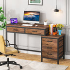 Bureau d'ordinateur réversible avec 5 tiroirs, bureau à domicile avec classeur, tiroir et support d'imprimante
