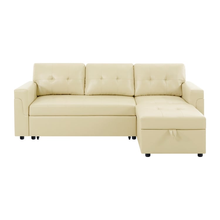 Canapé sectionnel convertible réversible avec lit gigogne, méridienne avec rangement dissimulé et pieds robustes