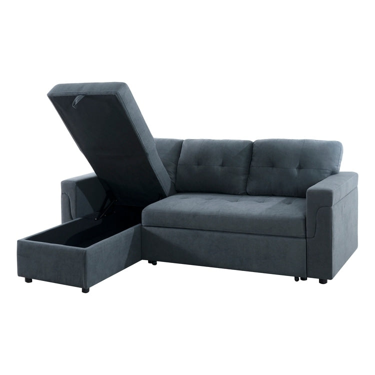 Canapé sectionnel convertible réversible avec lit gigogne, méridienne avec rangement dissimulé et pieds robustes