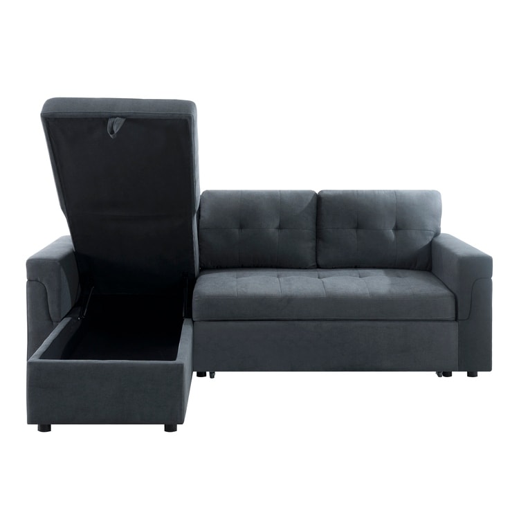 Canapé sectionnel convertible réversible avec lit gigogne, méridienne avec rangement dissimulé et pieds robustes