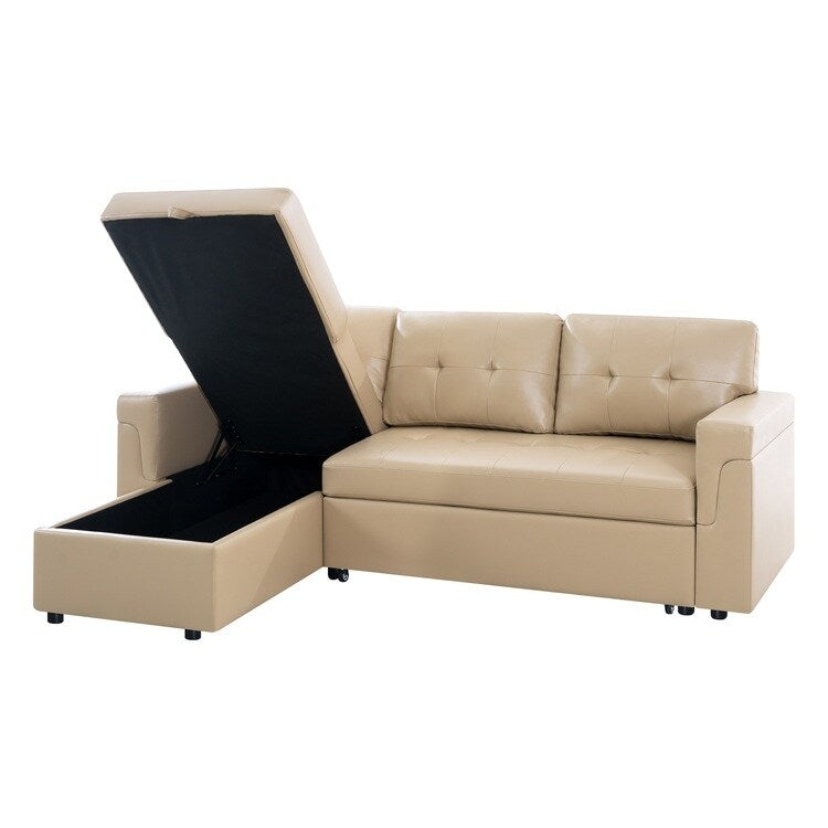 Canapé sectionnel convertible réversible avec lit gigogne, méridienne avec rangement dissimulé et pieds robustes