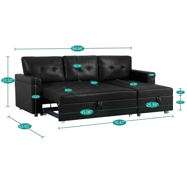 Canapé sectionnel convertible réversible avec lit gigogne, méridienne avec rangement dissimulé et pieds robustes