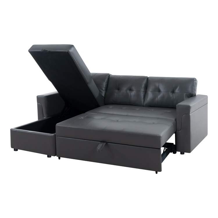 Canapé sectionnel convertible réversible avec lit gigogne, méridienne avec rangement dissimulé et pieds robustes