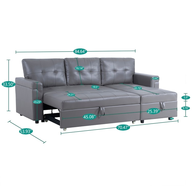 Canapé sectionnel convertible réversible avec lit gigogne, méridienne avec rangement dissimulé et pieds robustes