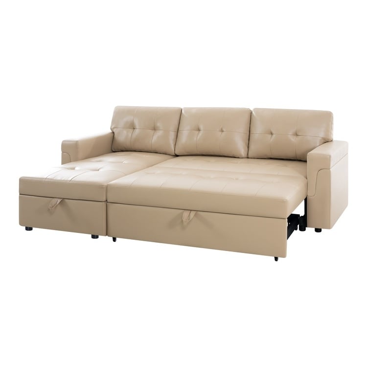 Canapé sectionnel convertible réversible avec lit gigogne, méridienne avec rangement dissimulé et pieds robustes
