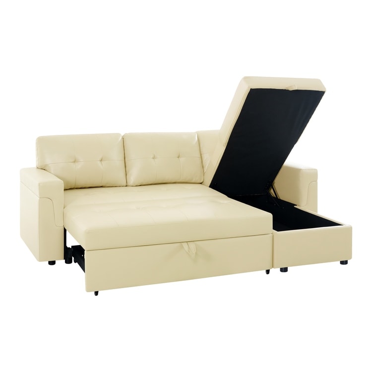 Canapé sectionnel convertible réversible avec lit gigogne, méridienne avec rangement dissimulé et pieds robustes