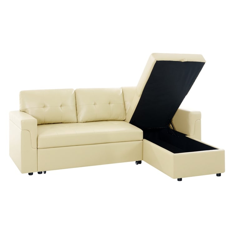 Canapé sectionnel convertible réversible avec lit gigogne, méridienne avec rangement dissimulé et pieds robustes