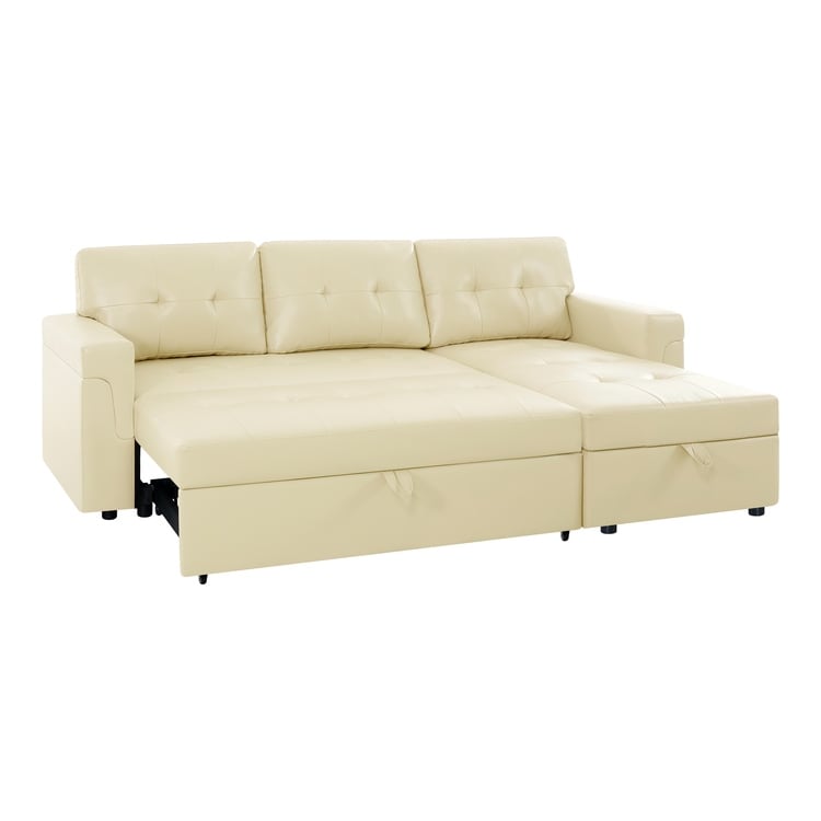 Canapé sectionnel convertible réversible avec lit gigogne, méridienne avec rangement dissimulé et pieds robustes