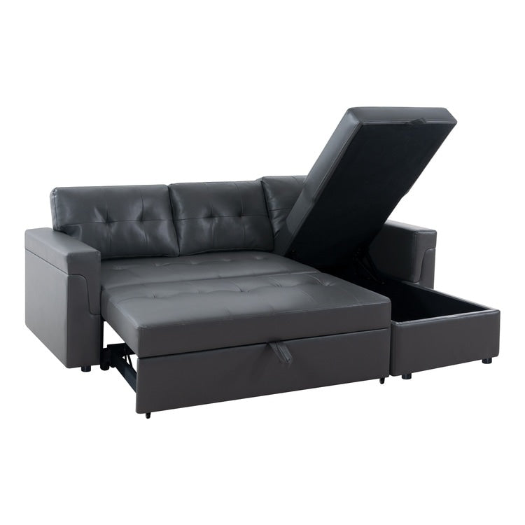 Canapé sectionnel convertible réversible avec lit gigogne, méridienne avec rangement dissimulé et pieds robustes