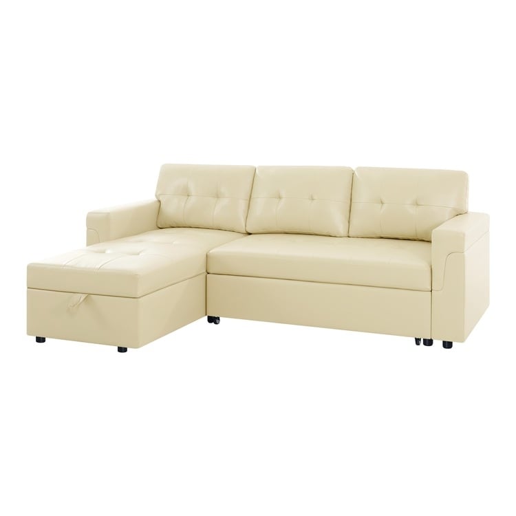 Canapé sectionnel convertible réversible avec lit gigogne, méridienne avec rangement dissimulé et pieds robustes